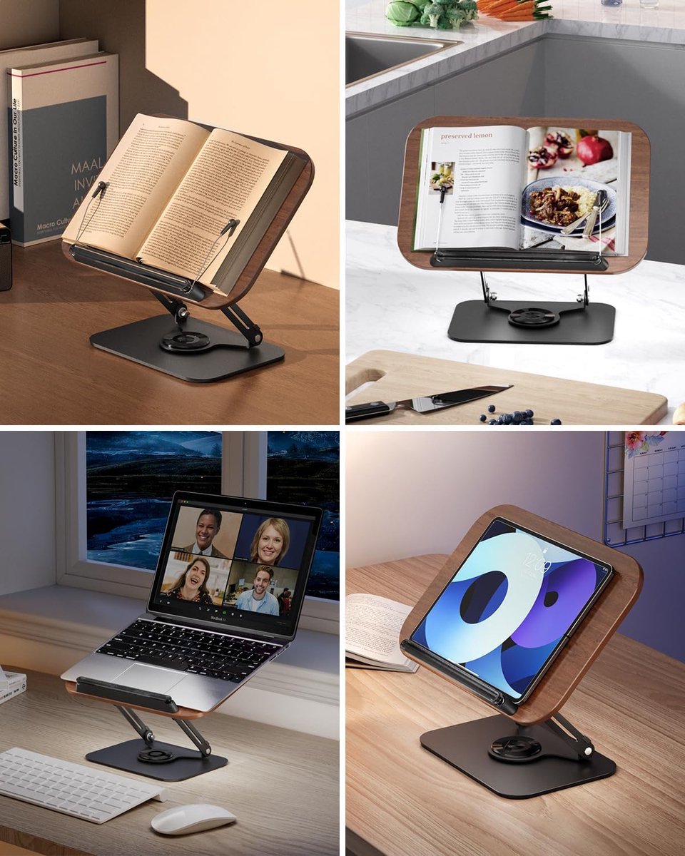 Reading Book Stand - Book Stand - Rotates 360 Degrees - With Page Holders - Adjustable Book Stand - Cookbook Stand - Anti-Slip Reading Stand - Book Support - Foldable and Portable - For Office, Kitchen, School, Textbook, Recipe - Image 4