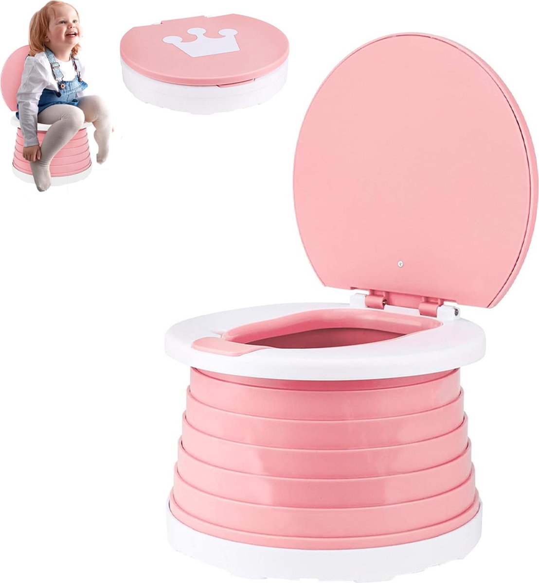 Potty - Child Potty - Toddler Potty - Potty with Lid - Toddler Potty with Lid - Trainer Toilet Seat - Potty for Children - Baby Toilet Seat - Children's Potty - Child-Friendly Design - For Boys and Girls - Portable - Foldable - Pink - Image 1