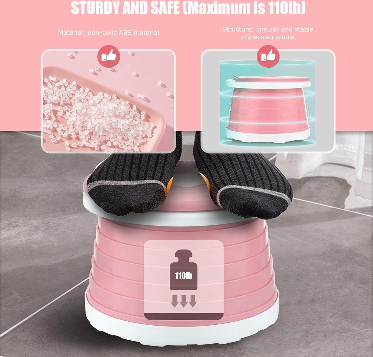Potty - Child Potty - Toddler Potty - Potty with Lid - Toddler Potty with Lid - Trainer Toilet Seat - Potty for Children - Baby Toilet Seat - Children's Potty - Child-Friendly Design - For Boys and Girls - Portable - Foldable - Pink - Image 3