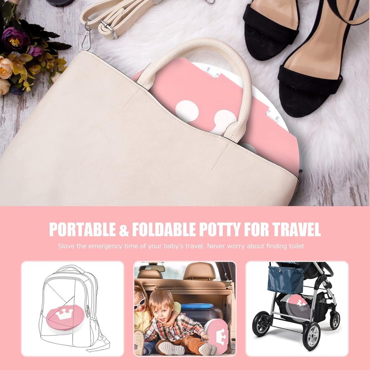 Potty - Child Potty - Toddler Potty - Potty with Lid - Toddler Potty with Lid - Trainer Toilet Seat - Potty for Children - Baby Toilet Seat - Children's Potty - Child-Friendly Design - For Boys and Girls - Portable - Foldable - Pink - Image 5