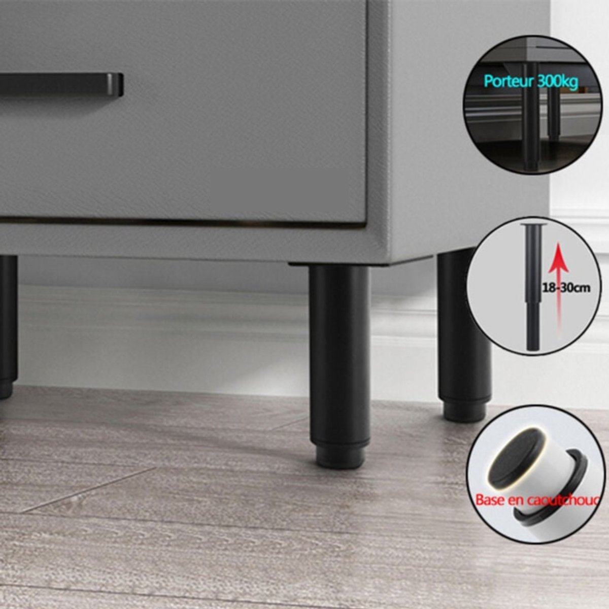 Adjustable Furniture Leg - Bed Frame Support Foot - 18-30cm - Adjustable Swivel Sofa Legs - Furniture Cabinet Table Bed Box Spring Leg Set - Leg - Legs - Bed Legs - Beds - sofa legs cabinet legs coffee table bed legs TV cabinet support legs - Black - Image 2