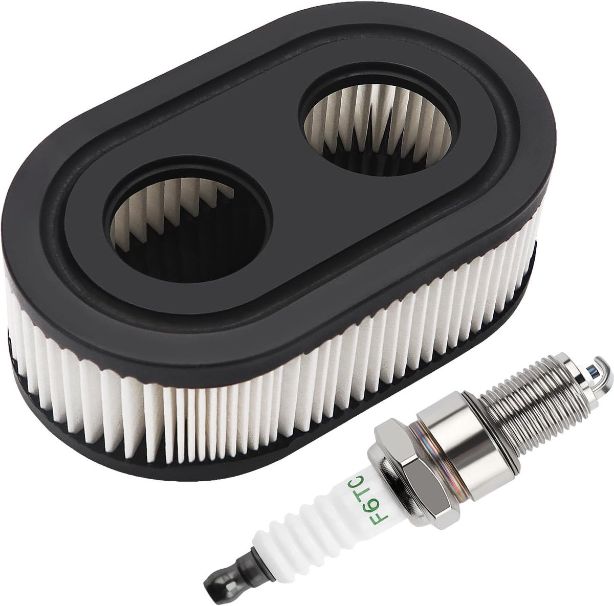 Lawn Mower Air Filter And 1x Spark Plug - Air Filter for Lawn Mowers - Air Filter Cleaner Cartridge - Air Filter Cartridge Replacement for 593260 Walk-Behind Mower, Compatible with Briggs & Stratton Engines 798452 - 593260/798452 - Image 1