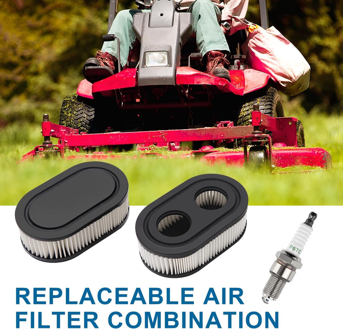 Lawn Mower Air Filter And 1x Spark Plug - Air Filter for Lawn Mowers - Air Filter Cleaner Cartridge - Air Filter Cartridge Replacement for 593260 Walk-Behind Mower, Compatible with Briggs & Stratton Engines 798452 - 593260/798452 - Image 4
