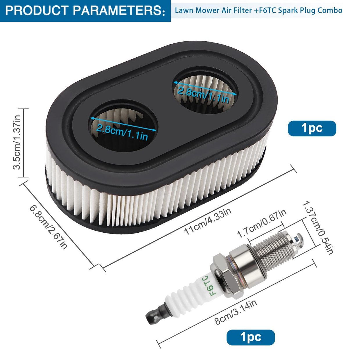 Lawn Mower Air Filter And 1x Spark Plug - Air Filter for Lawn Mowers - Air Filter Cleaner Cartridge - Air Filter Cartridge Replacement for 593260 Walk-Behind Mower, Compatible with Briggs & Stratton Engines 798452 - 593260/798452 - Image 5