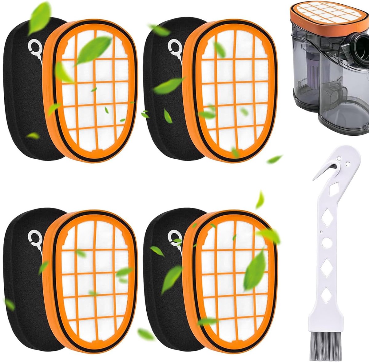 SOLLBRY® - 4 x Filter Suitable For Philips Speedpro Max Aqua 7000 And 8000 Series - FC5005/01, CP1100/01, CP0663/01 Replacement Foam Rubber - Stick Vacuum - Suitable for Philips Speedpro Max Foam Filter - With Cleaning Brush - Image 1