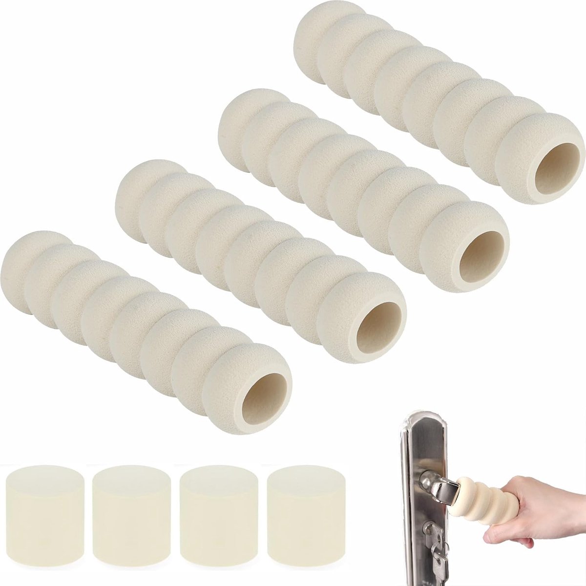 Door Stop - 4 Pieces - Wall Protector - Door Handle Protective Cover - Door Handle Buffers - Flexible Door Stoppers - Foam Door Handle Protector - Door Hardware - Bumper - Child Safety - Foam Rubber - White - Image 1