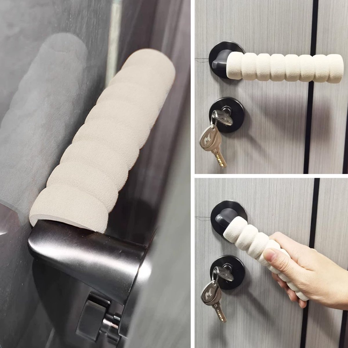 Door Stop - 4 Pieces - Wall Protector - Door Handle Protective Cover - Door Handle Buffers - Flexible Door Stoppers - Foam Door Handle Protector - Door Hardware - Bumper - Child Safety - Foam Rubber - White - Image 4
