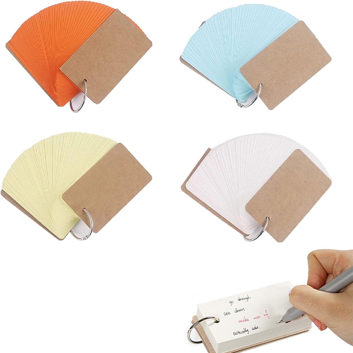 Index Cards - 4 Colors - Flashcards - Flashcards - Vocabulary Cards - Lined - Colorful Learning Cards - Flashcards 200 Pieces - Learning Vocabulary with Rings - Learning Cards - For On the Go - Learning Notes - School Supplies - Home - Office - Image 1