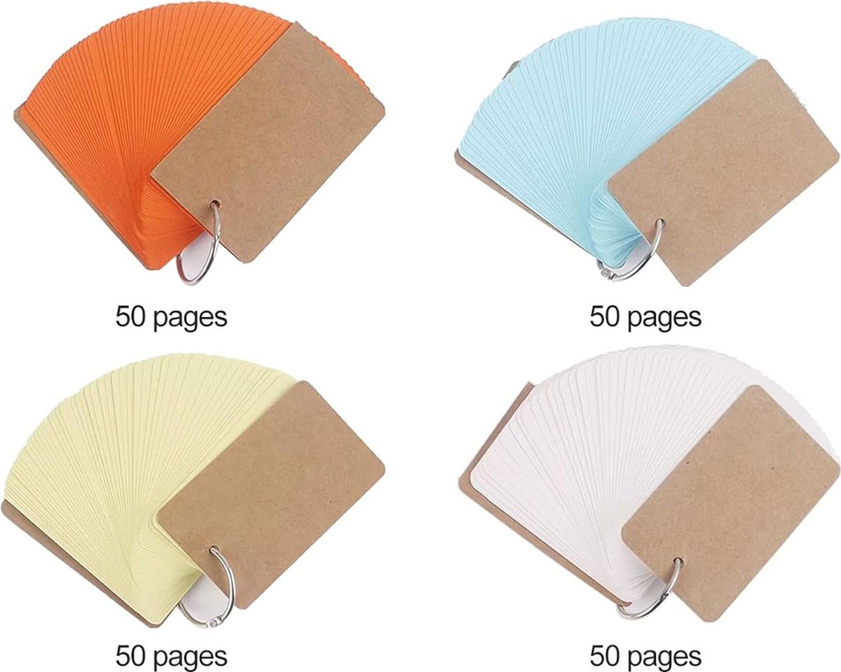 Index Cards - 4 Colors - Flashcards - Flashcards - Vocabulary Cards - Lined - Colorful Learning Cards - Flashcards 200 Pieces - Learning Vocabulary with Rings - Learning Cards - For On the Go - Learning Notes - School Supplies - Home - Office - Image 4