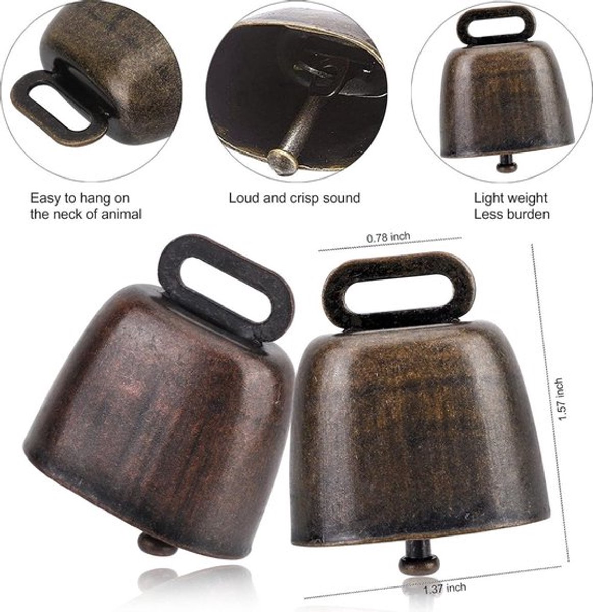 Cowbell 6 Pieces - Christmas Bells - Bell - Grazing Cowbell - Metal Cow Bell Small Bells - Goat Bell - Horse - Doorbell - Dog Bell - Christmas Decoration - Brass Ship's Bell - Animal Bells - Table Bell/Hand Bells - Decorative Bells - Farm - Animal Gift - Image 2