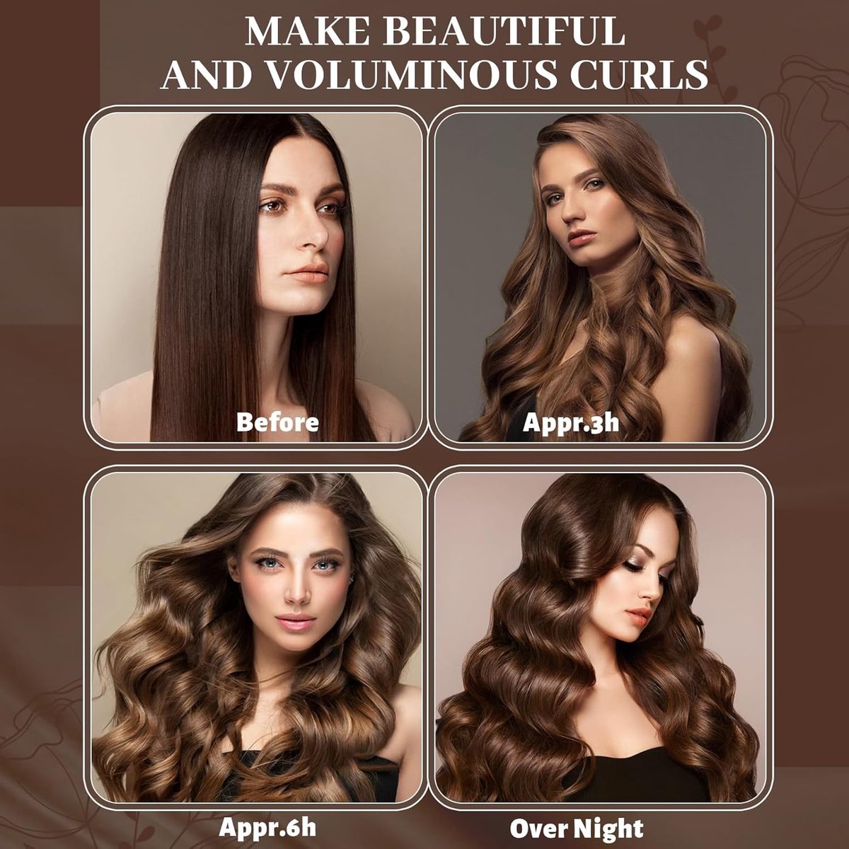 Heatless Curls - 3 Pieces - Satin - For Voluminous Curls - Curlers - Hair Rollers - Heatless Blowout Set - Heatless Curls Tool - Curls Without Heat - Curly Hair Products - Alternative to Curling Iron - Brown - All Hair Types - With Hair Scarf - Image 4