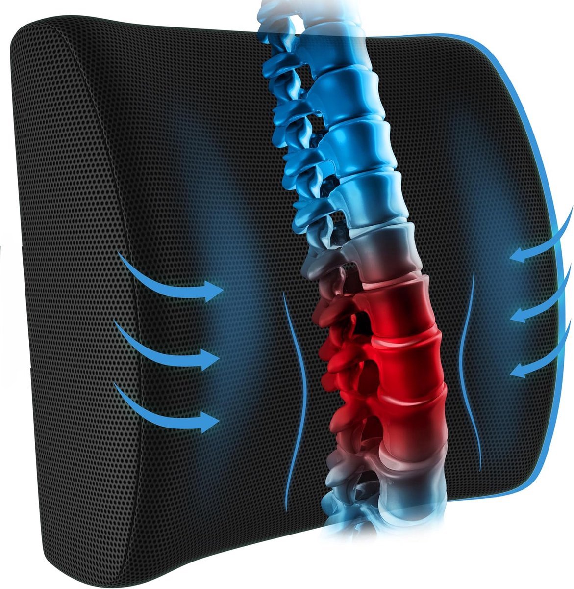 Ergonomic Lower Back Cushion - Memory Foam - Back Support - Lumbar Support - Relieve Fatigue - For Car, Office Chair, Sofa and Bed - Car Cushion - Working from Home - Black - Back Pain & Sitting Comfort - Image 1