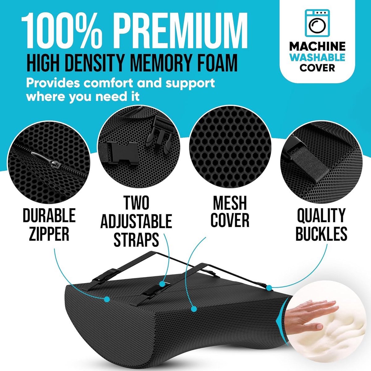 Ergonomic Lower Back Cushion - Memory Foam - Back Support - Lumbar Support - Relieve Fatigue - For Car, Office Chair, Sofa and Bed - Car Cushion - Working from Home - Black - Back Pain & Sitting Comfort - Image 4