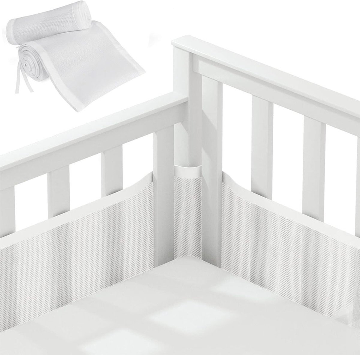 Baby Crib Bumper Set - Set of 2 - Bed Bumper - Bed Side Protectors - Anti-Bump Edge - Breathable Mesh - Baby Safety - Head Protector - Crib Bumper - 320x27cm & 150x27cm - White - Image 1