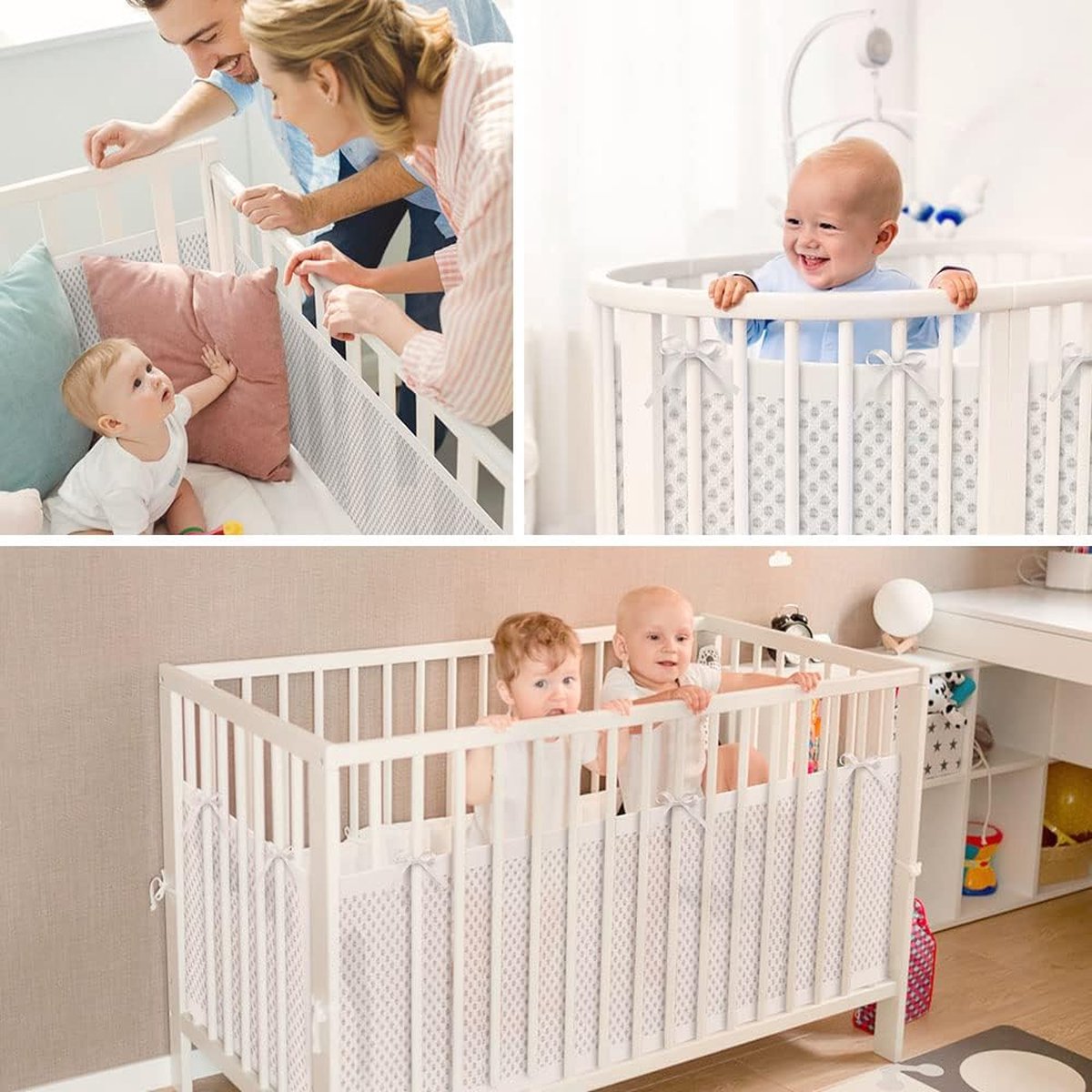 Baby Crib Bumper Set - Set of 2 - Bed Bumper - Bed Side Protectors - Anti-Bump Edge - Breathable Mesh - Baby Safety - Head Protector - Crib Bumper - 320x27cm & 150x27cm - White - Image 3