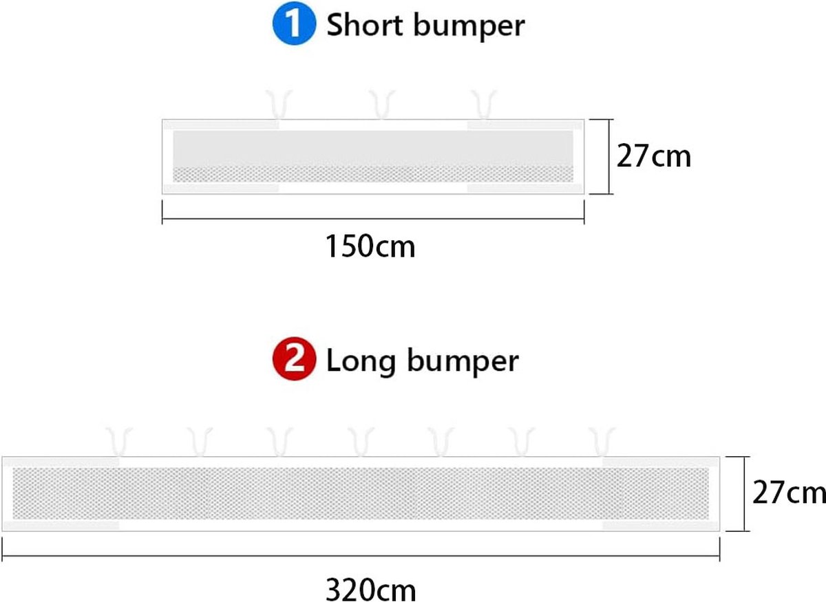 Baby Crib Bumper Set - Set of 2 - Bed Bumper - Bed Side Protectors - Anti-Bump Edge - Breathable Mesh - Baby Safety - Head Protector - Crib Bumper - 320x27cm & 150x27cm - White - Image 5