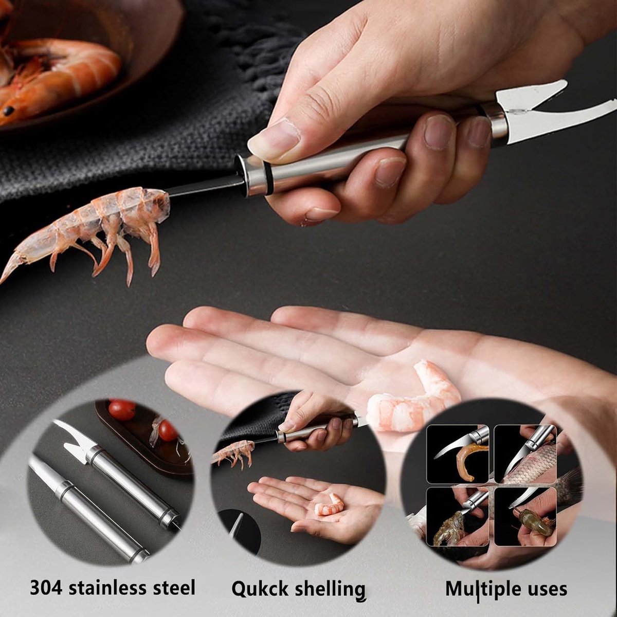 3 Pieces - 5-In-1 Multifunctional Shrimp Knife - Shrimp Peeler - 304 Stainless Steel Shrimp Peeler - Multifunctional - Shrimp Line Knife - Knife for Peeling, Scaling, and Cleaning Seafood and Shrimp, Kitchen Cleaning Tool - Image 2