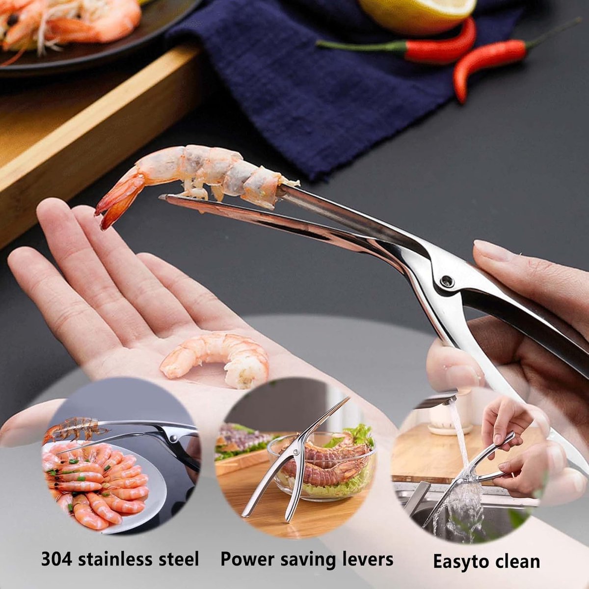 3 Pieces - 5-In-1 Multifunctional Shrimp Knife - Shrimp Peeler - 304 Stainless Steel Shrimp Peeler - Multifunctional - Shrimp Line Knife - Knife for Peeling, Scaling, and Cleaning Seafood and Shrimp, Kitchen Cleaning Tool - Image 3
