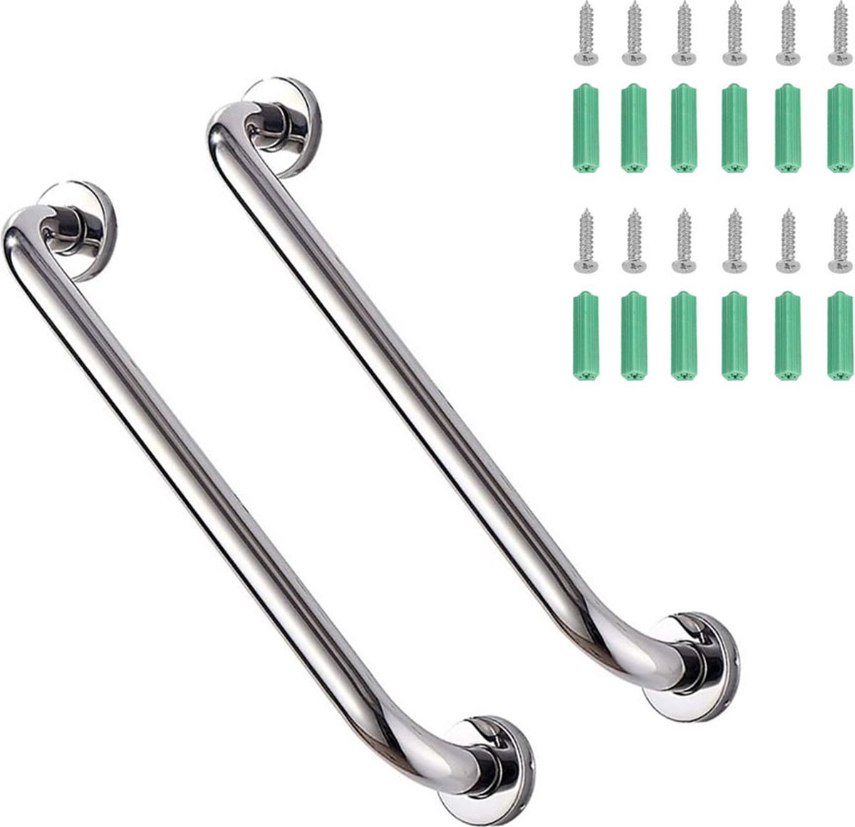Wall Grab Bar - Extra Grip - 2 Pieces - 30 Cm - Stainless Steel - Handle / Wall Grab Bar for Bathroom / Shower / Toilet - Toilet Grab Bar - Bath Grab Bar - Shower Grab Bar - Non-Slip Grab Bar - Bathroom Handle - Safety Grip - High Load Capacity - Screws I - Image 1