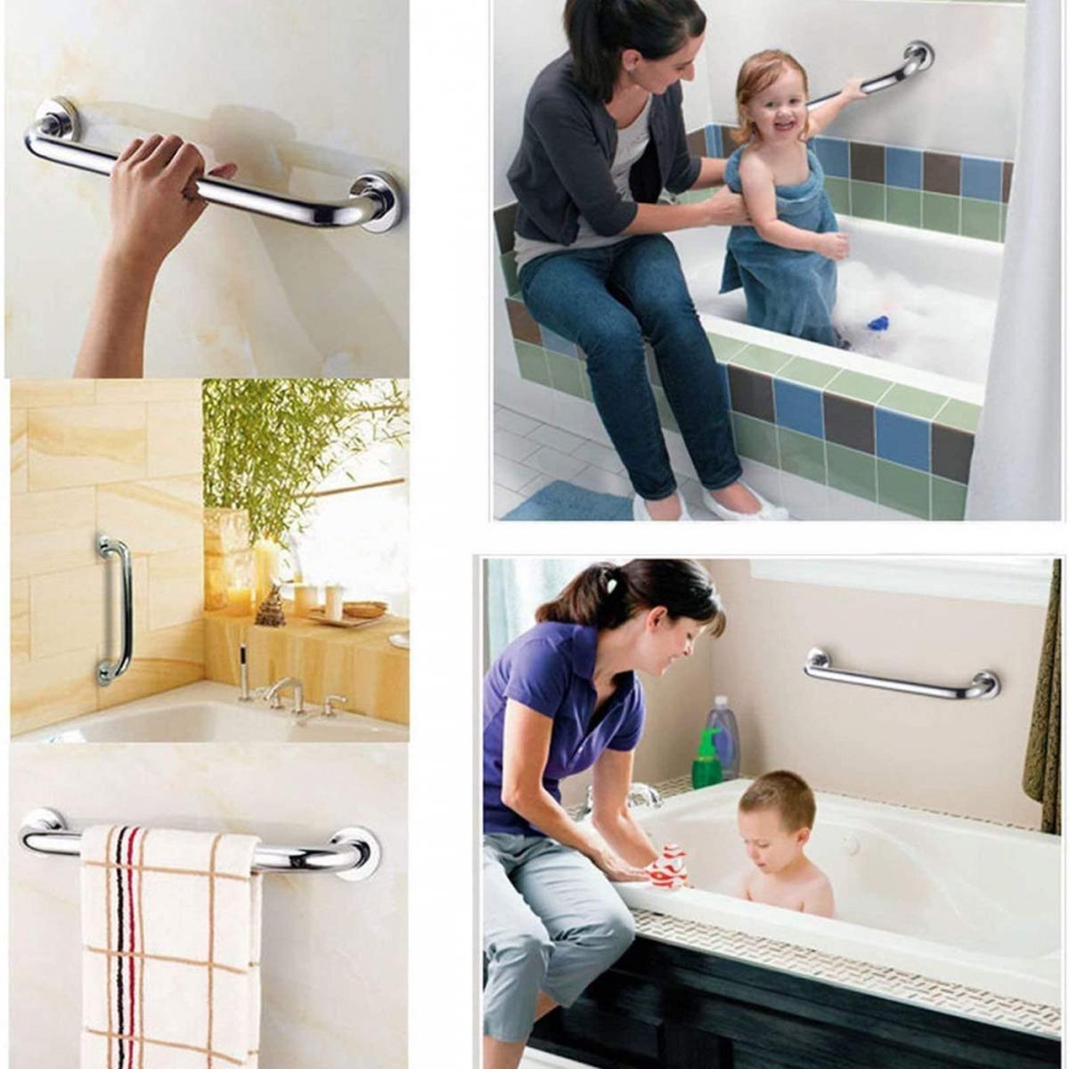 Wall Grab Bar - Extra Grip - 2 Pieces - 30 Cm - Stainless Steel - Handle / Wall Grab Bar for Bathroom / Shower / Toilet - Toilet Grab Bar - Bath Grab Bar - Shower Grab Bar - Non-Slip Grab Bar - Bathroom Handle - Safety Grip - High Load Capacity - Screws I - Image 3