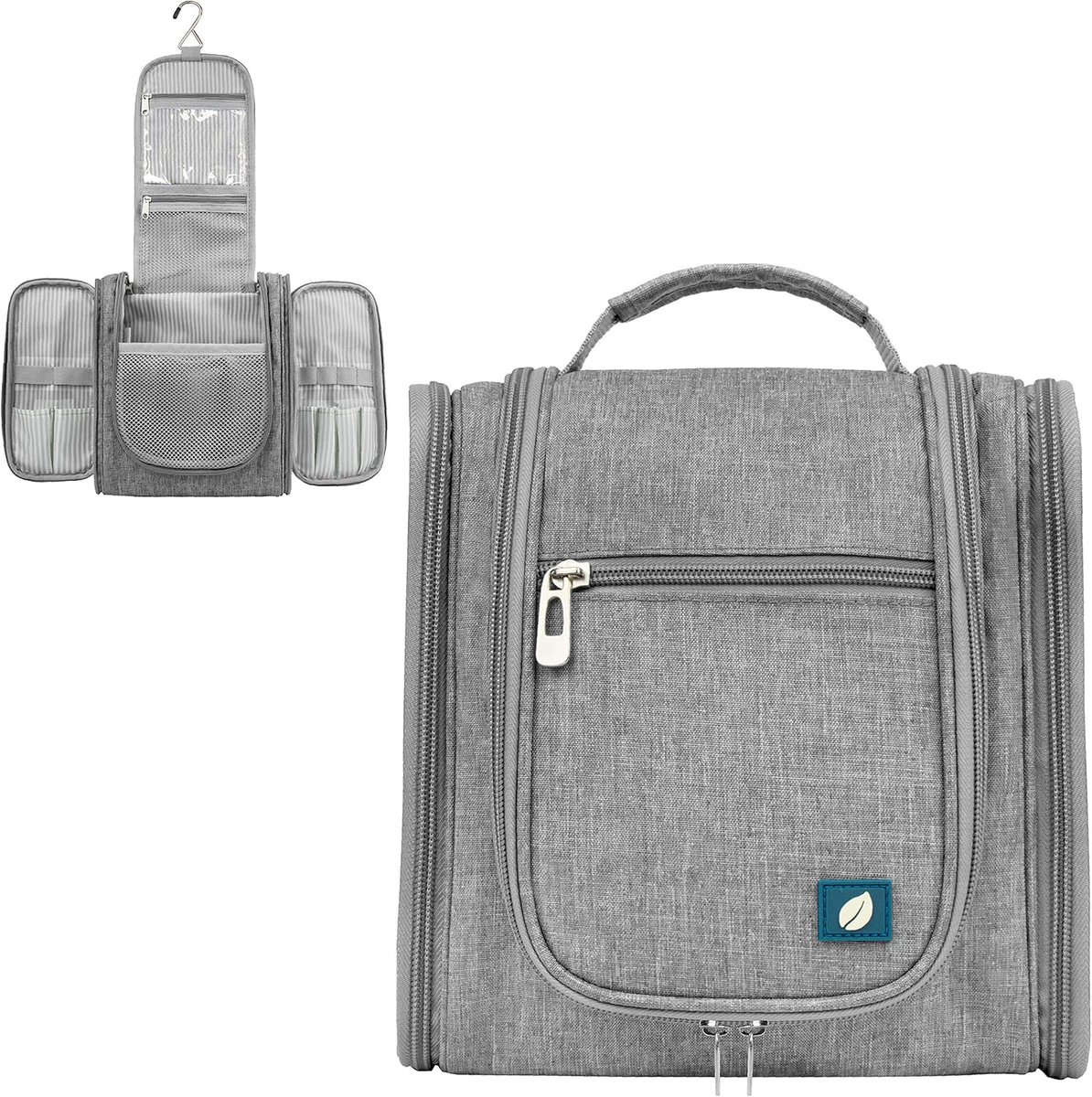 Toiletry Bag with Hook - For Women and Men - Hanging Toilet Travel Bag with Hook - Hanging - Travel & Camping Suitcase Accessories - Toiletry Bag for Women & Men - Makeup Bag with Mesh, Waterproof Pockets - Grey - Image 2