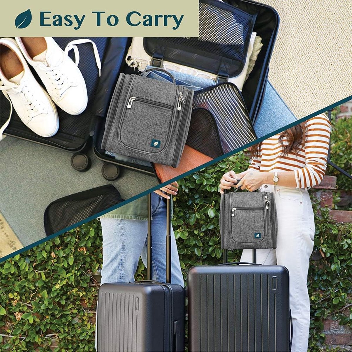 Toiletry Bag with Hook - For Women and Men - Hanging Toilet Travel Bag with Hook - Hanging - Travel & Camping Suitcase Accessories - Toiletry Bag for Women & Men - Makeup Bag with Mesh, Waterproof Pockets - Grey - Image 5
