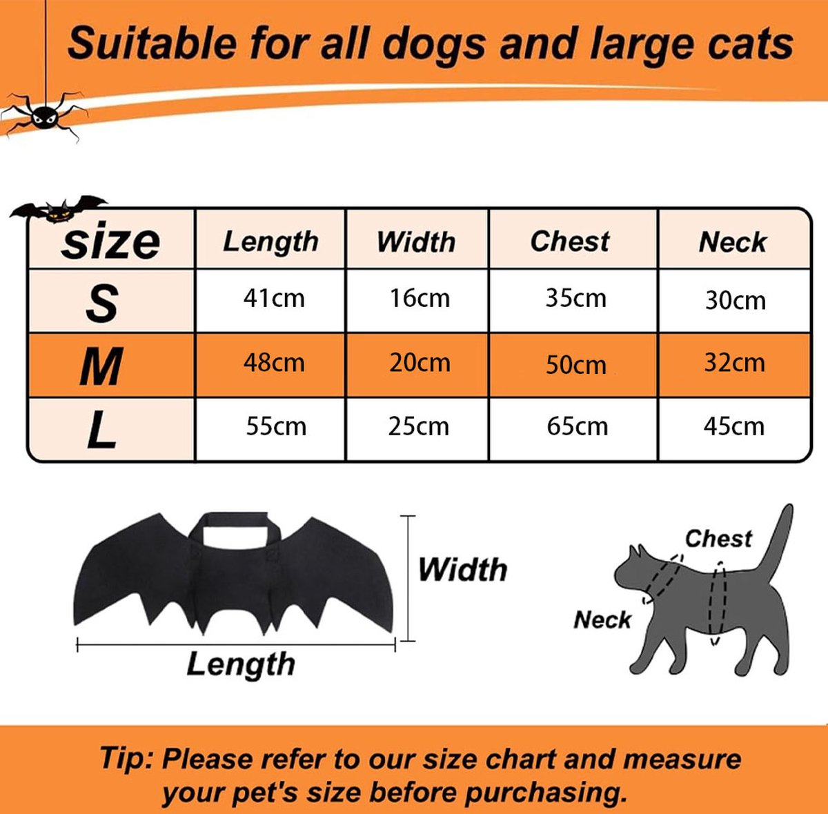 Dog Costume - Dog Halloween Costume With Pumpkin Bell - Clothing For Dogs - Cat Clothing - Funny Dog Suit - Halloween Bat Wings - Halloween Rug For Dog Or Cat - Size M - Animal Clothing - Halloween - Image 2