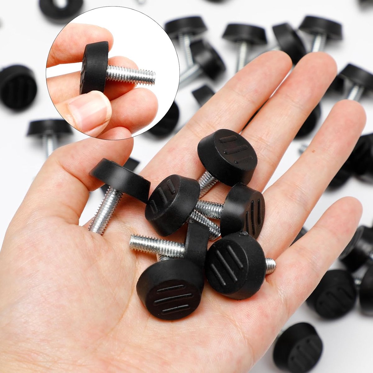 Adjustable Foot - 20 Pieces - Adjustable Feet with Felt Pads - Adjustable Foot M6 - 20mm Dia - Metal Adjustable Foot - 2.6 cm High - Furniture Coaster - Black / Silver - Plastic - Stainless Steel - Adjustable Feet - Felt Pads - Floor Protectors - Floor Gl - Image 2