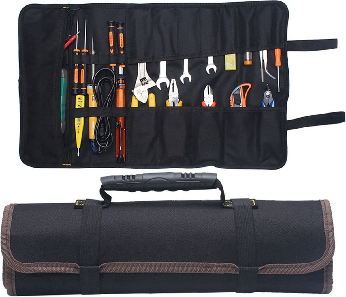 Roll-Up Case - Tool Bag - 600d Oxford Cloth - With Handle - Water-Resistant - Portable - Inner Pocket with Zipper - Easy Roll Bag - Multiple Compartments - 58 x 35 cm - Tool Pouch - Tool Roll - Black - Wear-Resistant & Durable (Without Tools) - Image 1