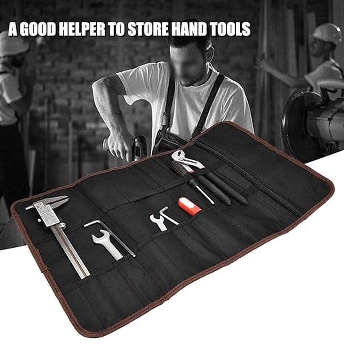 Roll-Up Case - Tool Bag - 600d Oxford Cloth - With Handle - Water-Resistant - Portable - Inner Pocket with Zipper - Easy Roll Bag - Multiple Compartments - 58 x 35 cm - Tool Pouch - Tool Roll - Black - Wear-Resistant & Durable (Without Tools) - Image 2