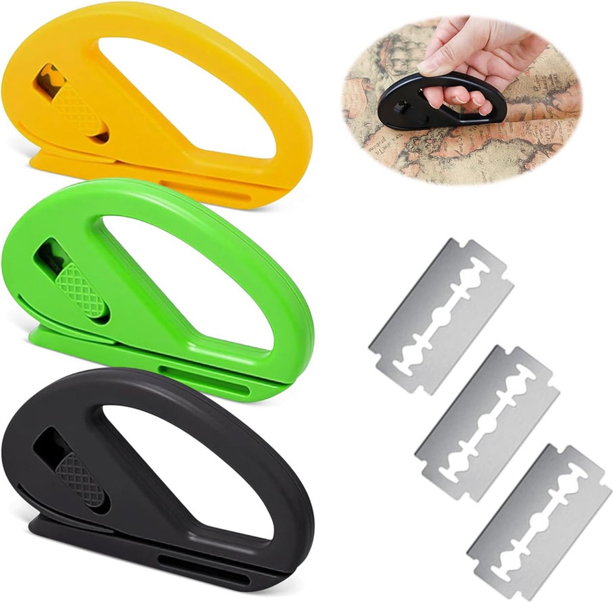 Wrapping Paper Cutter - 3 Pieces - Wrapping Paper Cutter - Wrapping Paper Roll Cutter Aid - Simple, Fast, and Safe - Ultra Sharp Blade - Paper Roll Cutter - Gift Cutter - Home Office Roll Cutter - Scissors - Gift - Durable - With Replacement Blade - Image 1