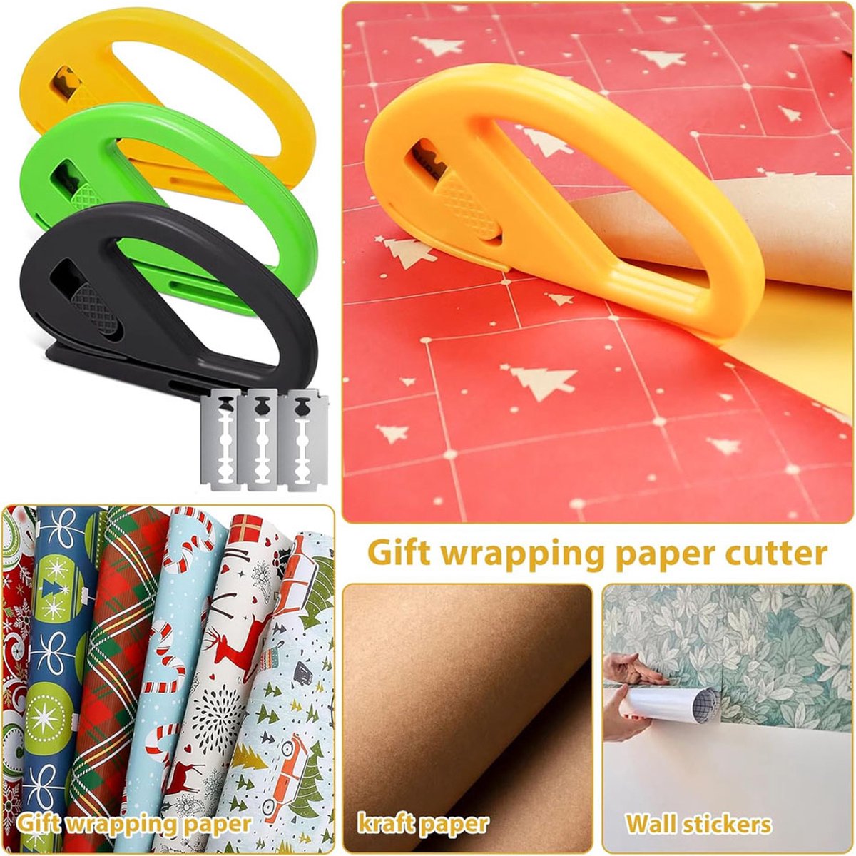 Wrapping Paper Cutter - 3 Pieces - Wrapping Paper Cutter - Wrapping Paper Roll Cutter Aid - Simple, Fast, and Safe - Ultra Sharp Blade - Paper Roll Cutter - Gift Cutter - Home Office Roll Cutter - Scissors - Gift - Durable - With Replacement Blade - Image 2