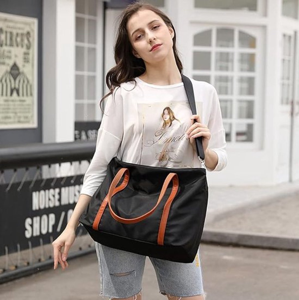 Women's Handbags - Women's Shopper Bag with Zipper - Shoulder Bag - School Bag - Handbag - Shopper - Grocery Bag - Laptop Bag - Weekend Bag - Beach Bag - Tote Bag - Work Bag - Detachable Shoulder Strap - Suitable for a 15.6 Inch Laptop - Gift - Black - Image 3