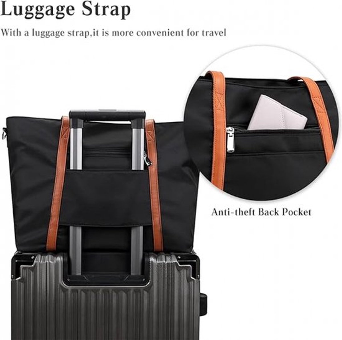 Women's Handbags - Women's Shopper Bag with Zipper - Shoulder Bag - School Bag - Handbag - Shopper - Grocery Bag - Laptop Bag - Weekend Bag - Beach Bag - Tote Bag - Work Bag - Detachable Shoulder Strap - Suitable for a 15.6 Inch Laptop - Gift - Black - Image 4