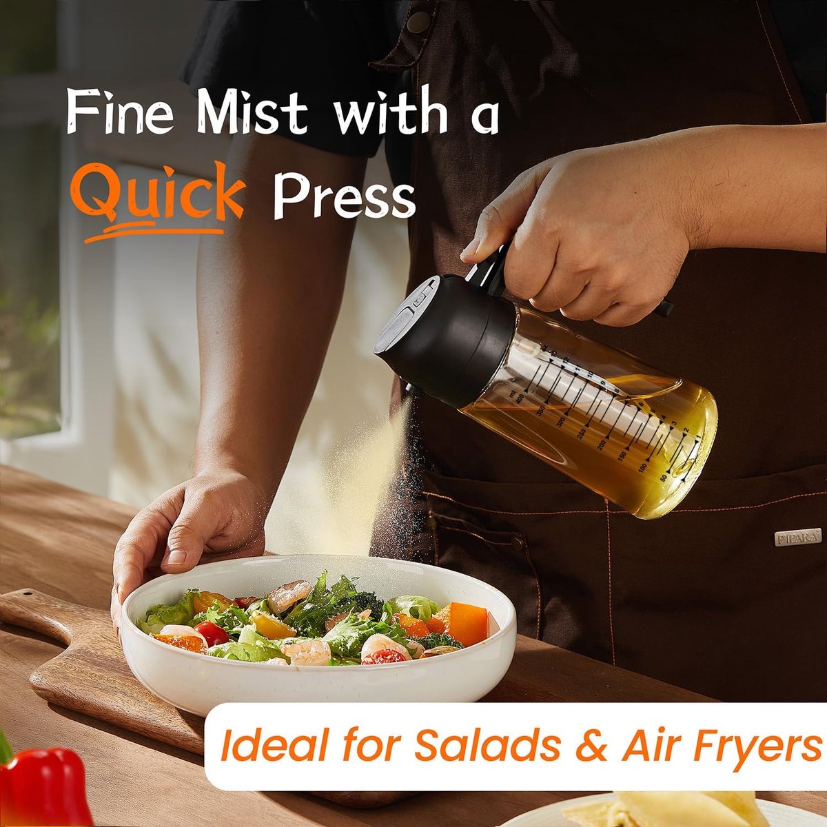2-in-1 Olive Oil Sprayer - 470 ML - Glass - Olive Oil Bottle with Pour and Spray Function - Oil Atomizer - Oil Pump Cooking & Baking Spray - Refillable Oil Glass - BBQ Accessories - Airfryer - BPA-free - For Kitchen, Barbecue, Salads - 2 Pieces - Image 3