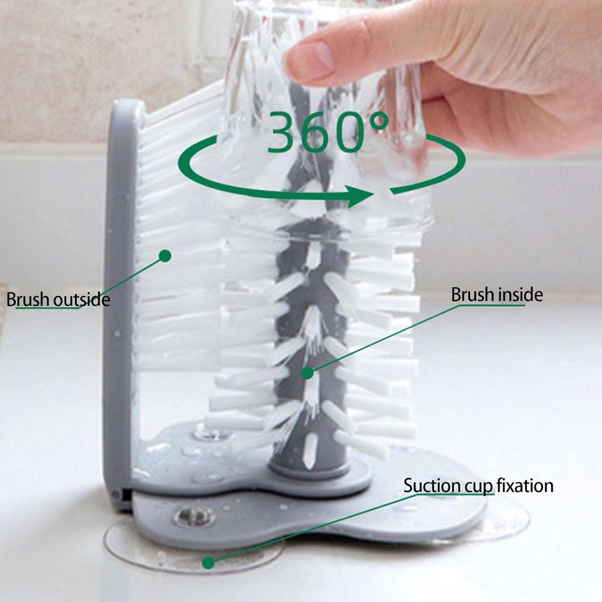 Rinse Brush - Glass Rinse Brush - Beer Glass Cleaner - For Glasses And Cutlery - Brush Cleaner - With Suction Foot - Dish Brush For Glasses - Cups - Mugs - Wine Glasses - Beer Glasses - Bar - Handy Kitchen Tools - For Cups, Mugs Or Glasses - Image 3