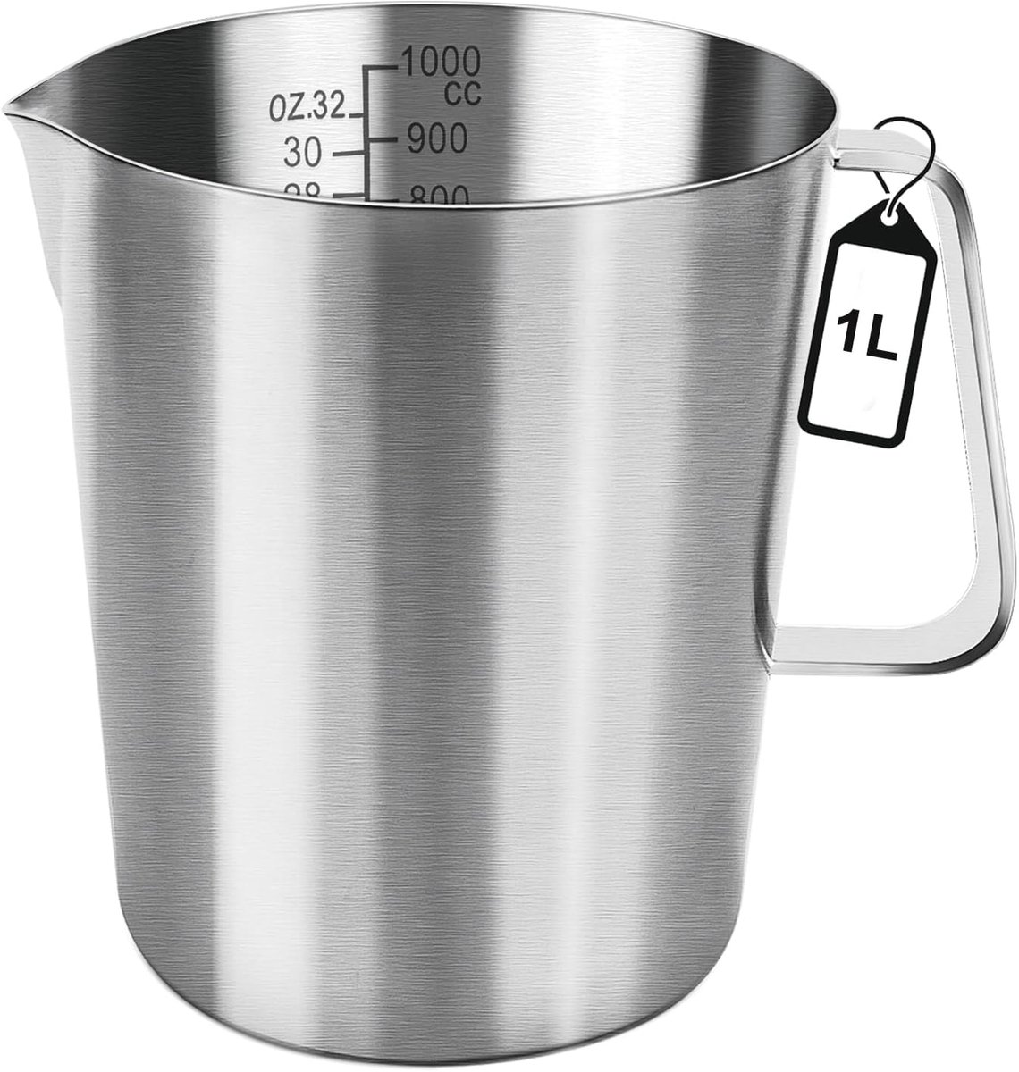Measuring Cup with Pouring Spout - Measuring Cups with Scale - 1 Liter - Small Measuring Cups - Measuring Cups - Measuring Beaker - Cups - Measuring Jug - Measuring Cup - 304 Stainless Steel - 12 x 15 x 13 Cm (L x W x H) - Silver - For Precise Weighing an - Image 1