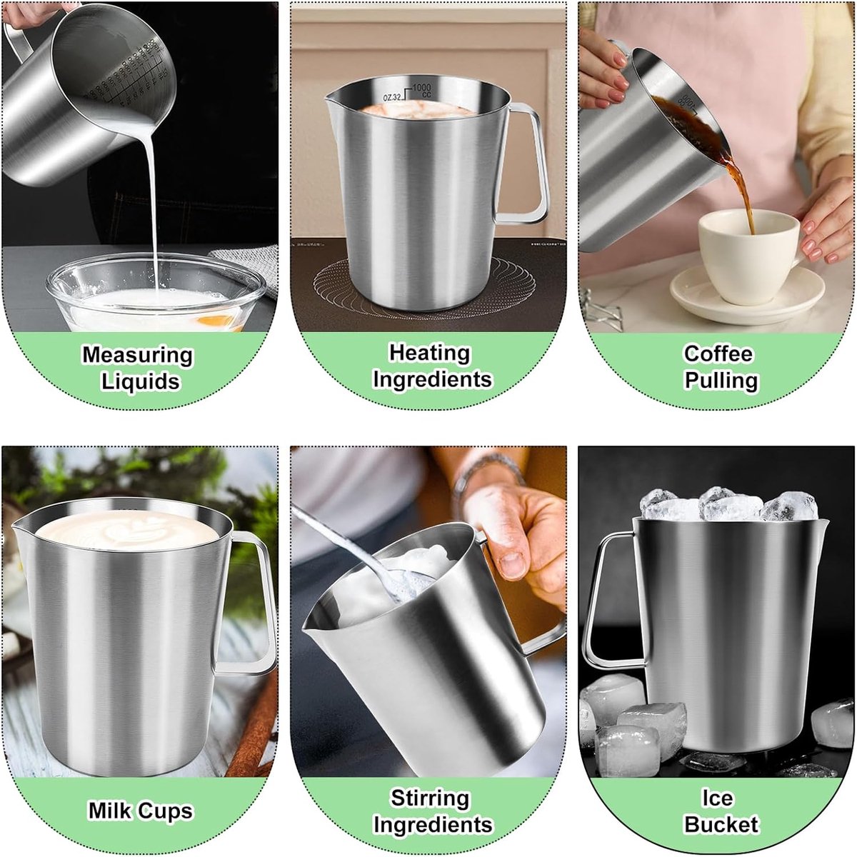 Measuring Cup with Pouring Spout - Measuring Cups with Scale - 1 Liter - Small Measuring Cups - Measuring Cups - Measuring Beaker - Cups - Measuring Jug - Measuring Cup - 304 Stainless Steel - 12 x 15 x 13 Cm (L x W x H) - Silver - For Precise Weighing an - Image 3