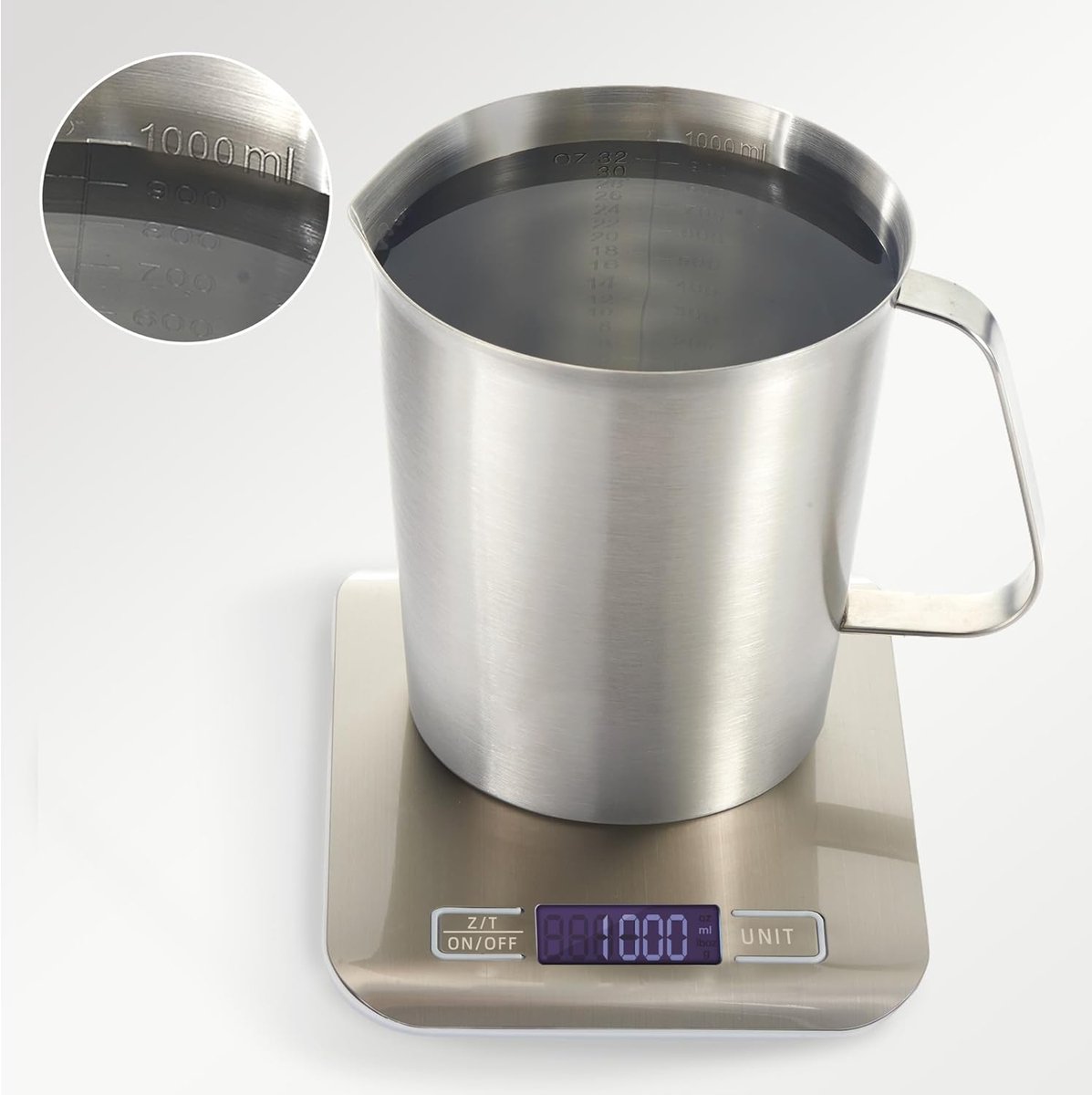 Measuring Cup with Pouring Spout - Measuring Cups with Scale - 1 Liter - Small Measuring Cups - Measuring Cups - Measuring Beaker - Cups - Measuring Jug - Measuring Cup - 304 Stainless Steel - 12 x 15 x 13 Cm (L x W x H) - Silver - For Precise Weighing an - Image 5