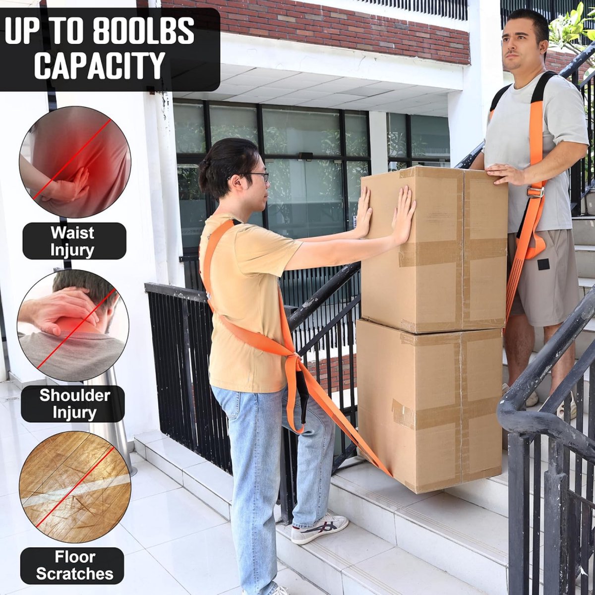 Moving Harness with Lifting Straps Set - Moving Aid - Moving Straps - Moving Belt - Lifting Aid - Tie-down Straps / Lifting Slings - 270kg Load Capacity - Furniture Dolly - Moving - Carrying Strap - Set for 2 People - Image 4