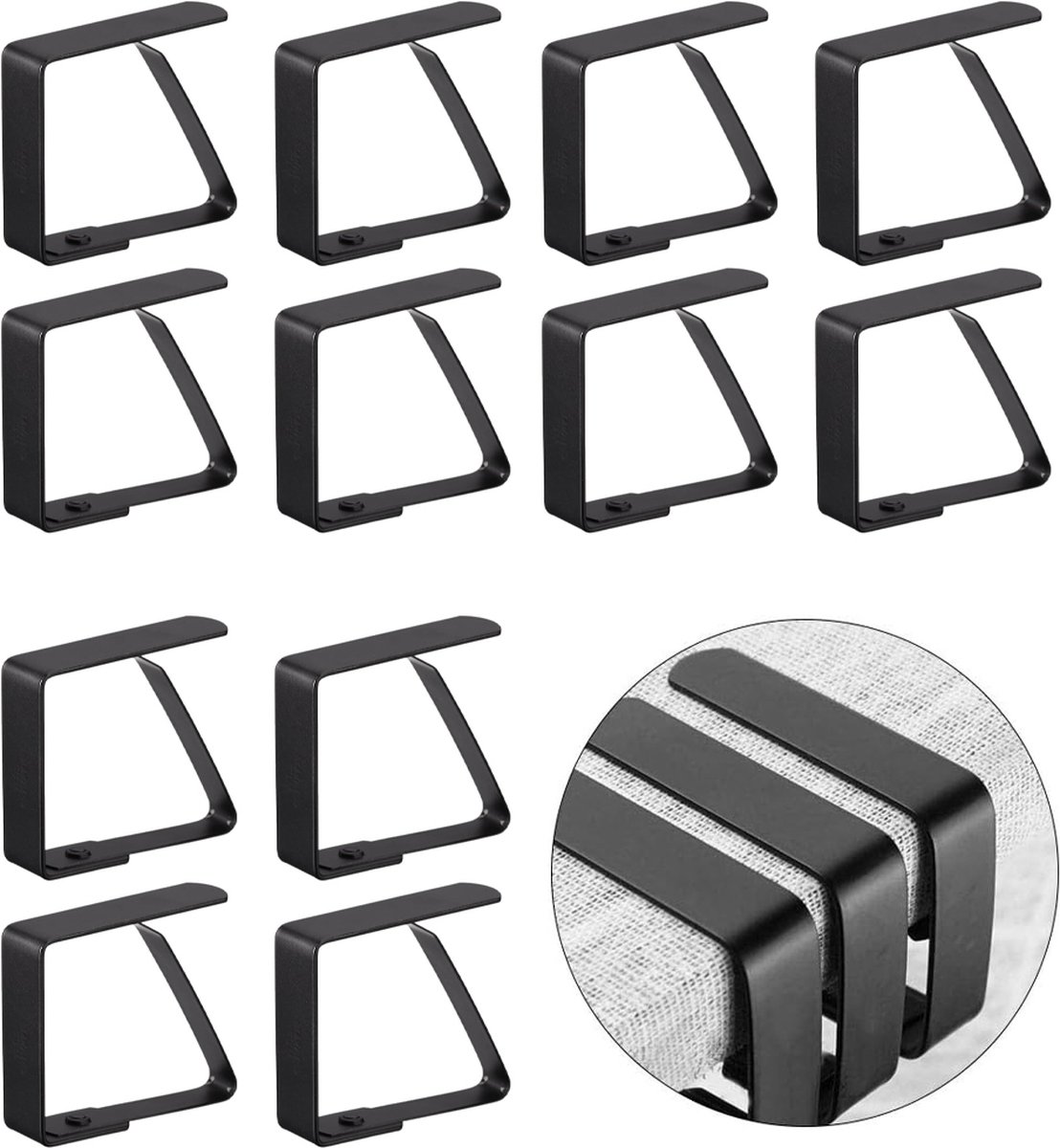 Tablecloth Clips - 12 Pieces - Tablecloth Clips - Table Linen Clips - Small Clips - Adjustable Tablecloth Holders - Table Accessories - Garden Items - Tablecloth Securing - For Thick Tables - For Thick Garden Tables - Stainless Steel - 5 x 4 Cm - Image 1