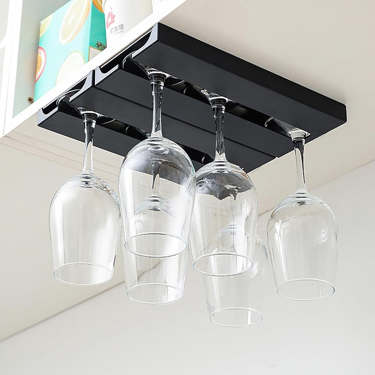 Wine Glass Holder - 2 Rows - Hanging Rack - Glass Rack - Wine Rack - Wine Glass Holder - Hanging - Wine Glass Rack - Inverted Wine Glass Holder - Wine Glass Holder - Under Cabinet Stemware Rack - For Kitchen Bar Restaurant - Wine Glass Organizer - 6 Glass - Image 2