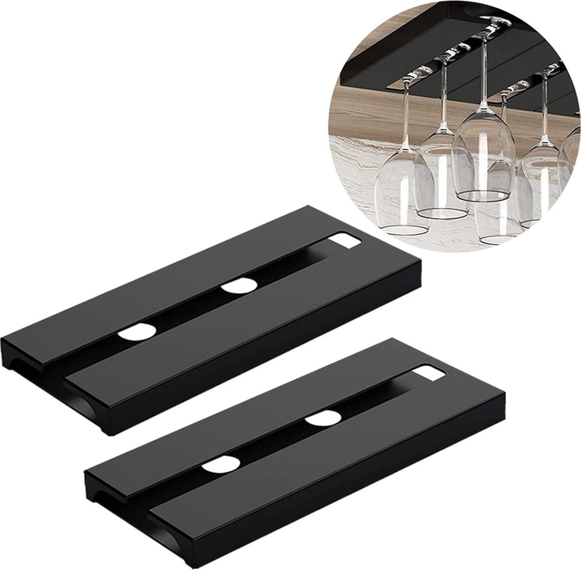 Wine Glass Holder - 2 Rows - Hanging Rack - Glass Rack - Wine Rack - Wine Glass Holder - Hanging - Wine Glass Rack - Inverted Wine Glass Holder - Wine Glass Holder - Under Cabinet Stemware Rack - For Kitchen Bar Restaurant - Wine Glass Organizer - 6 Glass - Image 3
