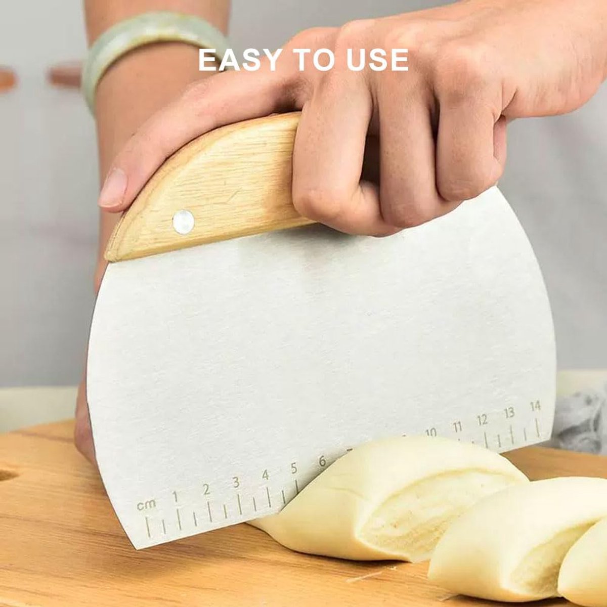 Dough Scraper - Pack of 2 dough spatulas with wooden handle - Dough Knife - Scraper - Vegetable Cutter - Dough Cutter - Dough Scraper - Dough Cutter - Durable - Stainless Steel - Dough Scraper - Semi-circular and Rectangular - Suitable for cutting dough, - Image 2