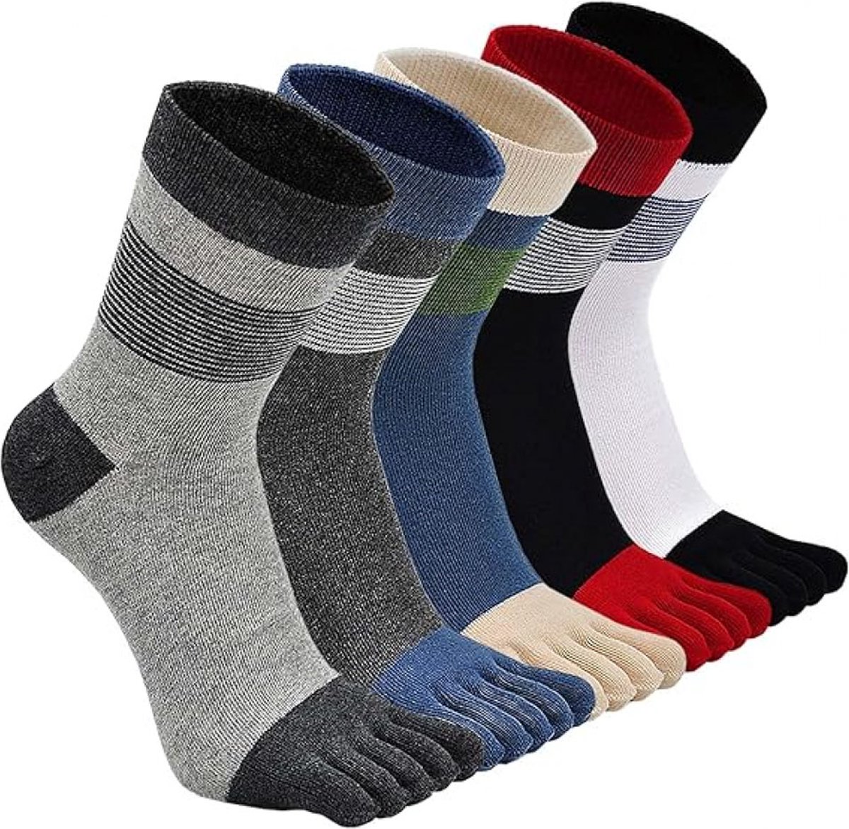 Toe Socks - 5 Pairs of Toe Socks - Yoga Socks - Toe Socks - Smooth Toe Seam - No Annoying Seams - Runner Toe Socks - Flip-Flop Socks - Breathable - Absorbs Sweat and Deodorizes - Stripe - Image 1