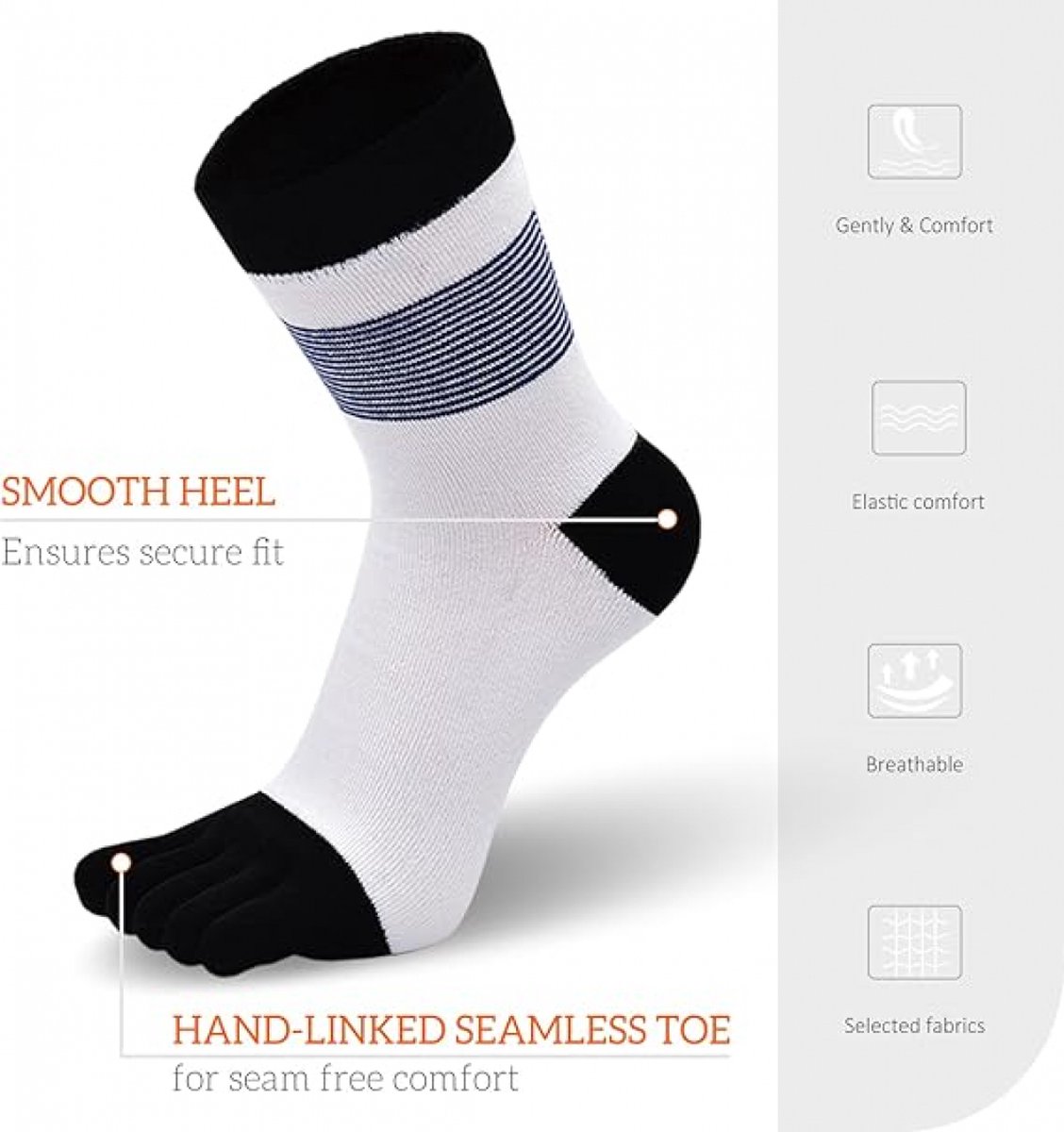 Toe Socks - 5 Pairs of Toe Socks - Yoga Socks - Toe Socks - Smooth Toe Seam - No Annoying Seams - Runner Toe Socks - Flip-Flop Socks - Breathable - Absorbs Sweat and Deodorizes - Stripe - Image 3