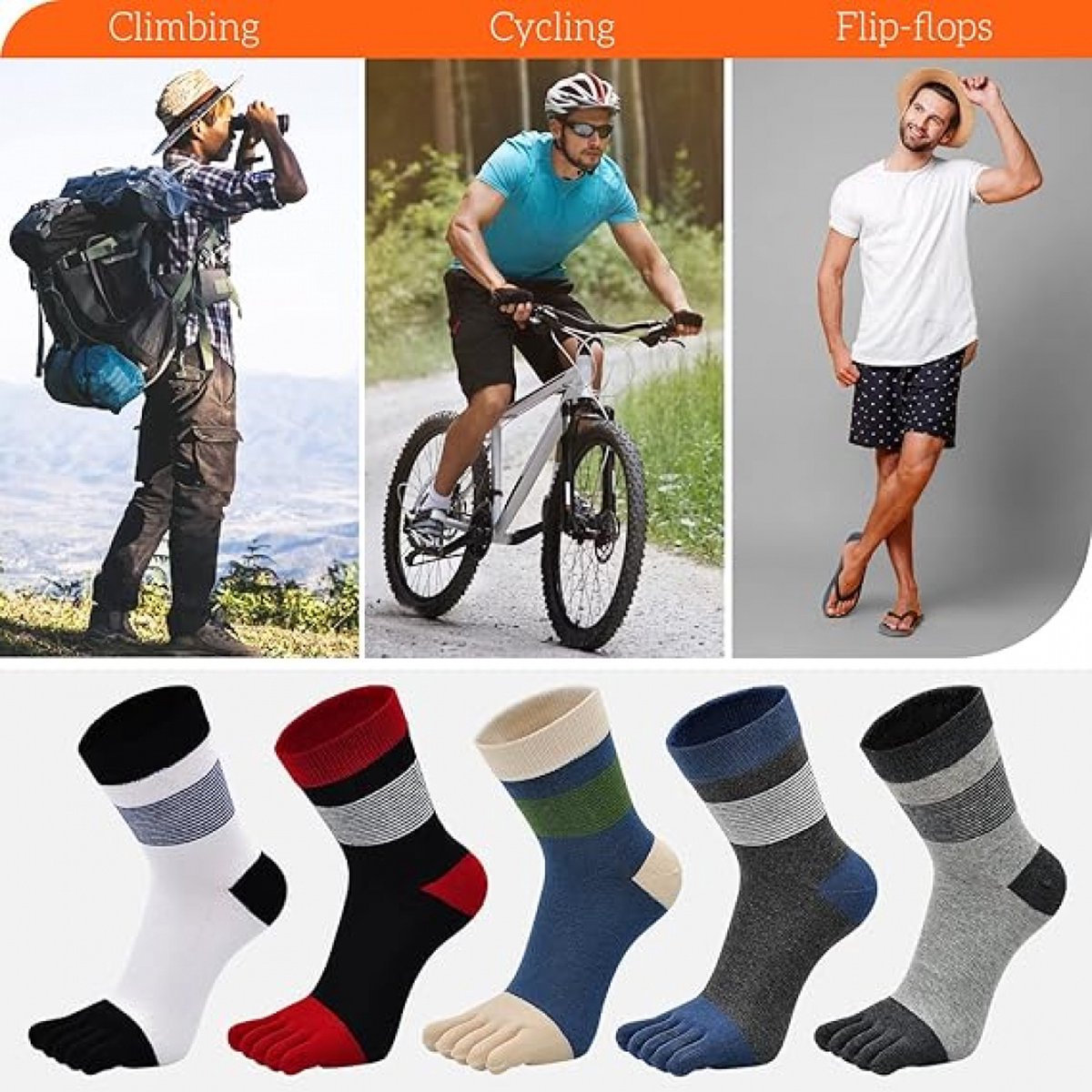 Toe Socks - 5 Pairs of Toe Socks - Yoga Socks - Toe Socks - Smooth Toe Seam - No Annoying Seams - Runner Toe Socks - Flip-Flop Socks - Breathable - Absorbs Sweat and Deodorizes - Stripe - Image 4