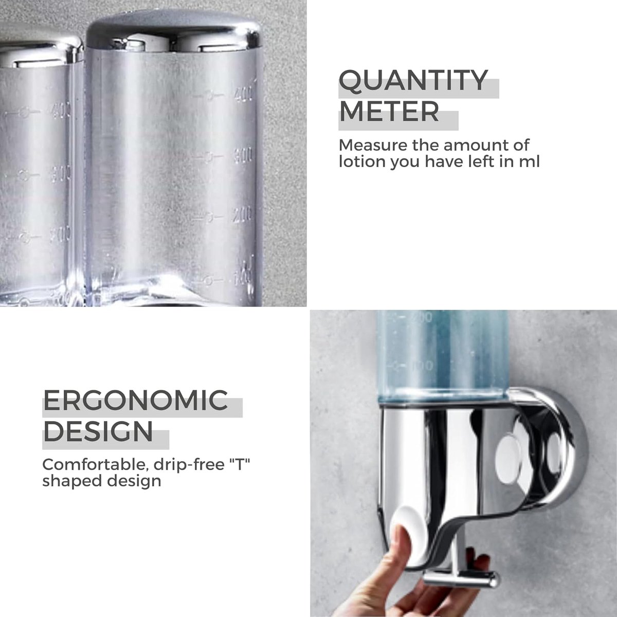 Wall-Mounted Soap Dispenser - 500ml - Stainless Steel - Shampoo Dispenser - Large Capacity - Refillable - Portable - Durable - Hanging Soap Dispenser - Soap Pump - Soap Pump - Bathroom Accessories - With Screws - Easy to Install - For Bathroom, Hotel, Kit - Image 2