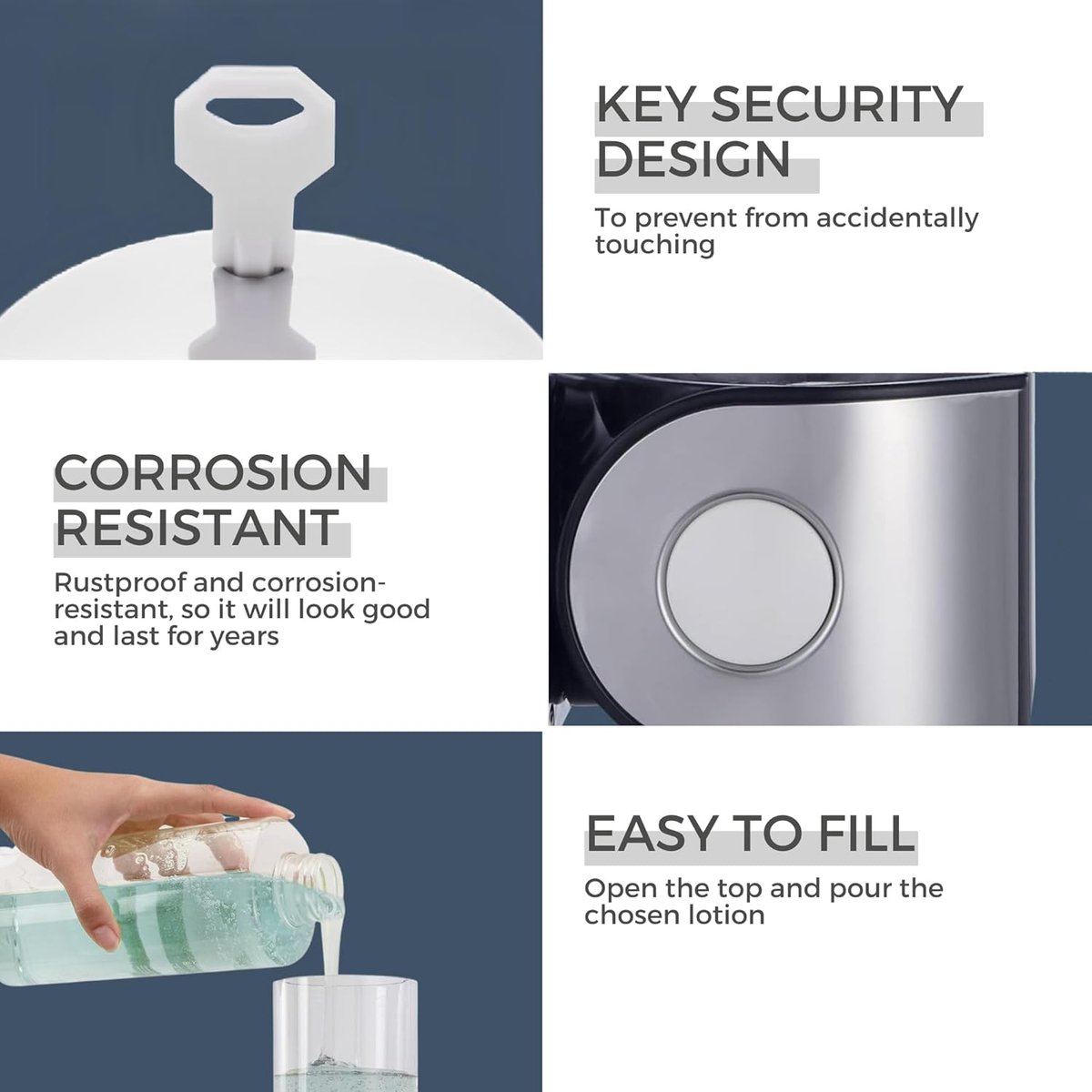 Wall-Mounted Soap Dispenser - 500ml - Stainless Steel - Shampoo Dispenser - Large Capacity - Refillable - Portable - Durable - Hanging Soap Dispenser - Soap Pump - Soap Pump - Bathroom Accessories - With Screws - Easy to Install - For Bathroom, Hotel, Kit - Image 3