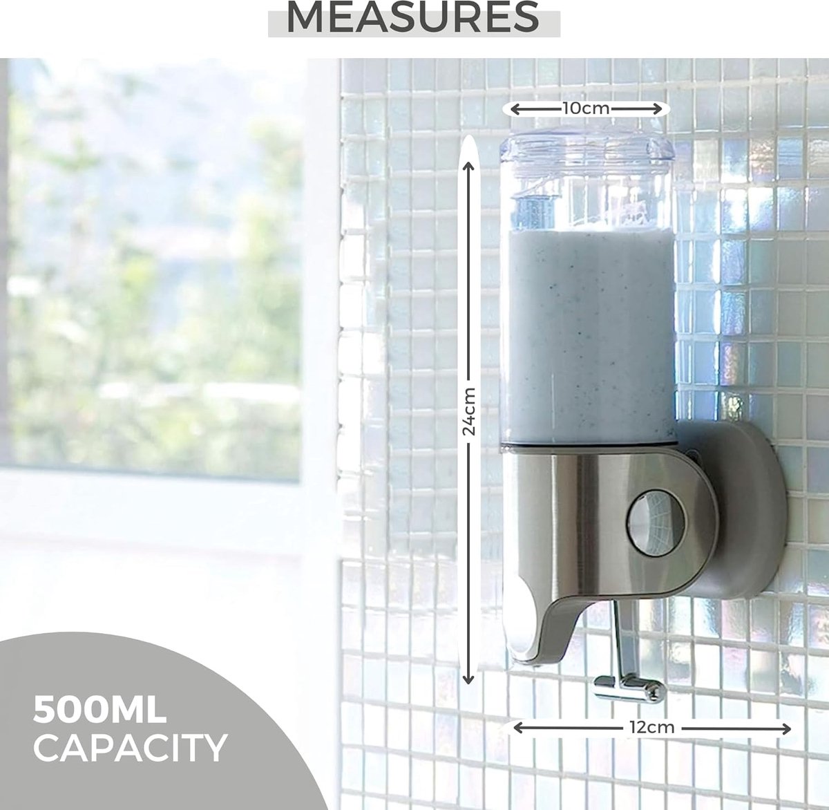 Wall-Mounted Soap Dispenser - 500ml - Stainless Steel - Shampoo Dispenser - Large Capacity - Refillable - Portable - Durable - Hanging Soap Dispenser - Soap Pump - Soap Pump - Bathroom Accessories - With Screws - Easy to Install - For Bathroom, Hotel, Kit - Image 5